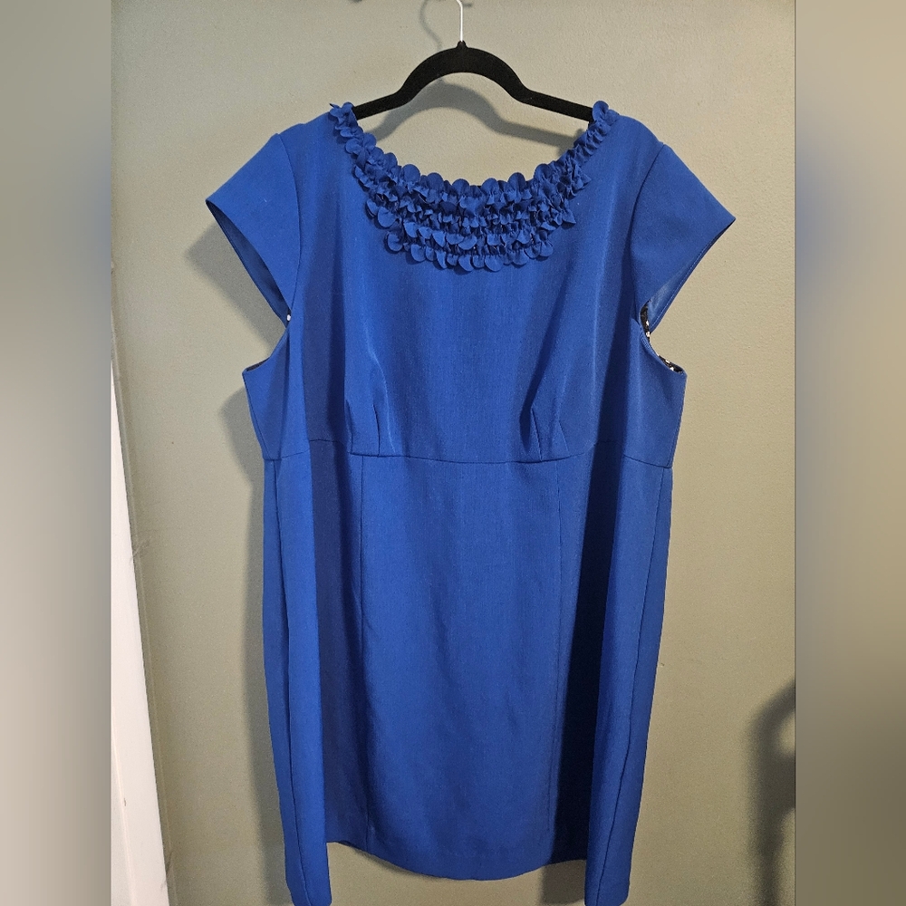 Blue Dress with Ruffled Neckline